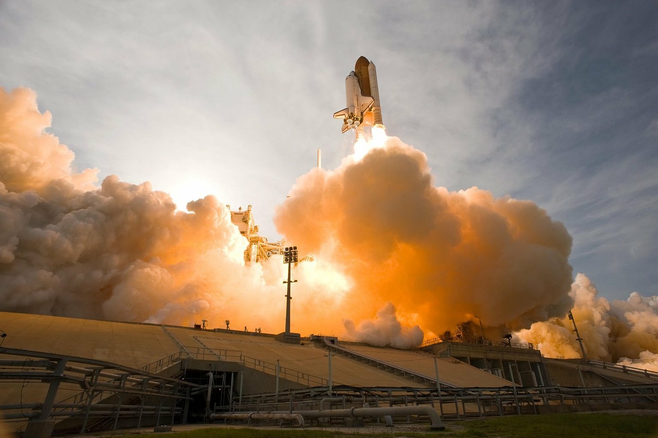 Lift off, from https://pixabay.com/photos/space-shuttle-rocket-lift-off-774/